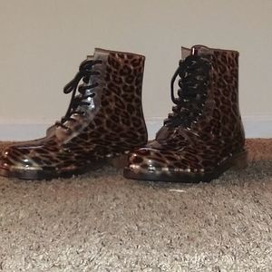 Animal print combat boots